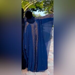 Elegant Navy Blue Kaftan with Gold Accents